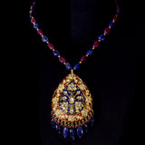 Royal Enamel Pendant Set Exquisite red and blue enamel pendant set adorned with diamond polki, beautifully strung with ruby and sapphire maniya for timeless royal elegance.(KMPE1363)