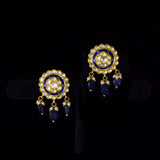 Blue Meenakari Pendant Set Elegant blue meenakari pendant set adorned with diamond polki, gracefully strung with pearls and sapphire maniya, celebrating timeless heritage and sophistication.(KMPE1372)