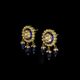 Blue Meenakari Pendant Set Elegant blue meenakari pendant set adorned with diamond polki, gracefully strung with pearls and sapphire maniya, celebrating timeless heritage and sophistication.(KMPE1372)