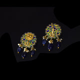 Blue Meenakari Pendant Set Elegant blue meenakari pendant set adorned with diamond polki, gracefully strung with pearls and sapphire maniya, celebrating timeless heritage and sophistication.(KMPE1372)