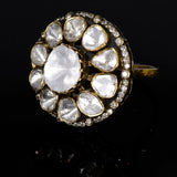 Ring with uncut diamond and full cut diamond in 18k gold.This stunning ring features a beautiful cut diamond, delicately set in a 18k gold band. - KMR0159