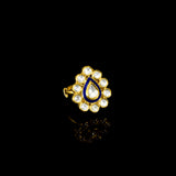Stunning blue Meena ring with sparkling diamond Polki, adjustable for the perfect fit—timeless elegance meets versatile style.(KMR0170)