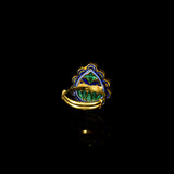 Stunning blue Meena ring with sparkling diamond Polki, adjustable for the perfect fit—timeless elegance meets versatile style.(KMR0170)