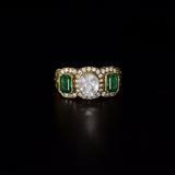 Diamond Polki & Emerald Ring A bold Diamond Rose cut , Diamond Round  and Emerald ring crafted with intricate detailing, celebrating regal elegance and exceptional craftsmanship.(KMR0178)