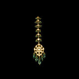 Elevate your elegance with this Ekposta Maangtika, featuring uncut diamond Polki and delicately strung with rich emerald beads.(KMTK0237)