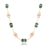 Gracefully strung with luminous pearls, carved emerald beads, and handcrafted Diamond Polki accents, this necklace is understated luxury at its finest.(NP392)