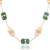 Gracefully strung with luminous pearls, carved emerald beads, and handcrafted Diamond Polki accents, this necklace is understated luxury at its finest.(NP392)