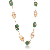 Gracefully strung with luminous pearls, carved emerald beads, and handcrafted Diamond Polki accents, this necklace is understated luxury at its finest.(NP392)