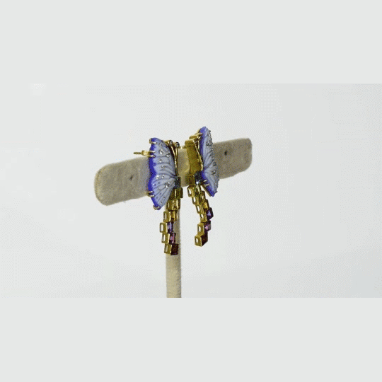 Delicate butterfly motifs meet colorful semi-precious stones and diamonds, creating a playful yet elegant designer earring perfect for modern jewelry lovers.(PGDE0232)