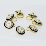 Add a touch of royal elegance with these blue enameled sherwani buttons, featuring round diamonds and a mother-of-pearl centerpiece—perfectly crafted to elevate your traditional attire with timeless sophistication.(PGDBT0009)