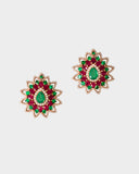 A beautiful pair of traditional earrings adorned with emeralds, rubies, and diamonds for graceful, timeless style.(PGDE0335)
