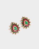 A beautiful pair of traditional earrings adorned with emeralds, rubies, and diamonds for graceful, timeless style.(PGDE0335)