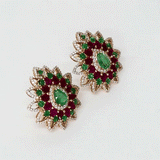 A beautiful pair of traditional earrings adorned with emeralds, rubies, and diamonds for graceful, timeless style.(PGDE0335)