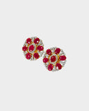 Classic earrings adorned with oval rubies and diamonds, reflecting traditional design, vibrant color, and graceful, timeless charm.(PGDE0405)