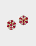 Classic earrings adorned with oval rubies and diamonds, reflecting traditional design, vibrant color, and graceful, timeless charm.(PGDE0405)