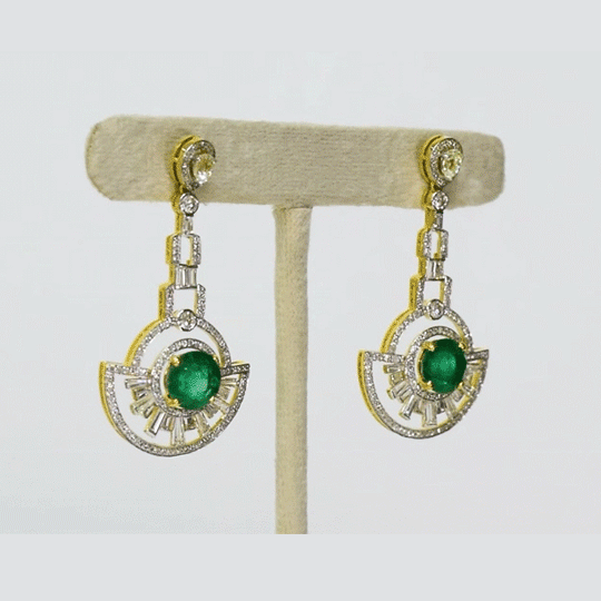 Stunning emerald and diamond long earrings, perfect for graceful, classic elegance.(PGDE0412)