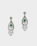 Beautifully crafted long earrings featuring round diamonds, polki diamonds, and emerald mani beads, offering classic style and graceful charm. (PGDE0422)
