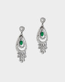Beautifully crafted long earrings featuring round diamonds, polki diamonds, and emerald mani beads, offering classic style and graceful charm. (PGDE0422)
