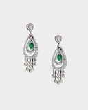 Beautifully crafted long earrings featuring round diamonds, polki diamonds, and emerald mani beads, offering classic style and graceful charm. (PGDE0422)