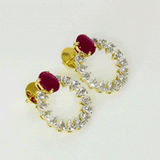 Ruby & Diamond Halo Earrings Brilliant ruby stud earrings embraced by a sparkling halo of round diamonds, blending timeless elegance with contemporary sophistication for every occasion.(PGDE0443)