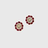 Graceful necklace and tops pair featuring oval rubies and round diamonds, highlighted by a stunning mutual cut diamond solitaire at the center—elegant, timeless, and truly captivating.(PGDNE0144)
