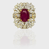 Introducing our spectacular Ring adorned with a mesmerizing array of multi-shaped diamonds and radiant ruby, a true masterpiece that captures the essence of luxury and sophistication.(PGDR0428)