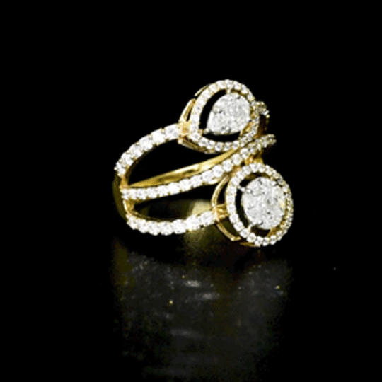A contemporary open-band ring featuring brilliant round diamonds with multi shape diamond motifs, radiating timeless elegance and refined sophistication.(PGDR0469)