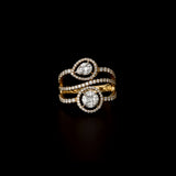A contemporary open-band ring featuring brilliant round diamonds with multi shape diamond motifs, radiating timeless elegance and refined sophistication.(PGDR0469)