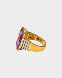 A beautifully crafted ring showcasing tourmaline, pink sapphire, blue sapphire, and diamonds, radiating elegance, vibrant colour, and distinctive style. (PGDR0470)