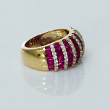 Beautiful ruby and diamond bands come together in this eye-catching ring, designed for effortless glamour and charm.(PGDR0518)