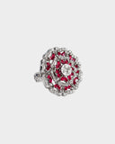 A striking ruby and diamond ring featuring vibrant rubies paired with sparkling diamonds for timeless elegance and refined luxury. (PGDR078)