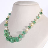Exquisite carved Colombian emeralds paired with lustrous South Sea pearls, meticulously strung in gold wire to create refined timeless beauty.(STRG290)