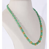 A refined string of intricately carved emerald beads accented with ornate gold beads, blending heritage artistry with enduring elegance and sophistication.(STRG378)