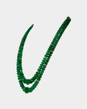 An elegant two-line necklace featuring luminous round emerald beads accented with diamond rondelles, creating timeless sophistication and refined luxury for occasion wear. (STRG380)