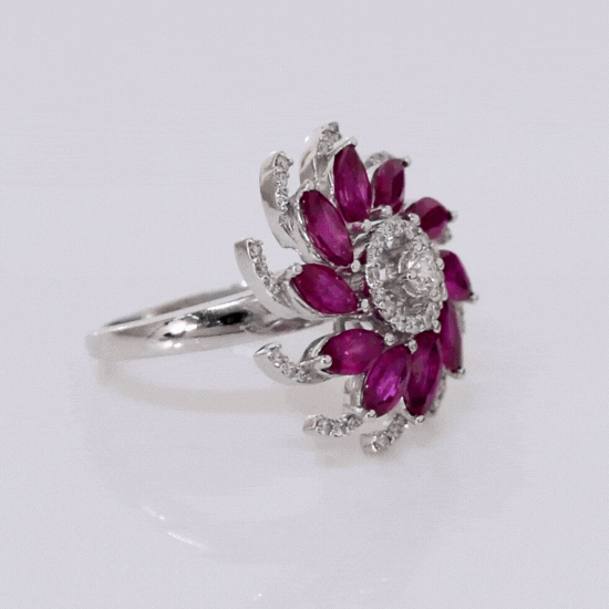 Ring adorned with the timeless allure of diamonds and the fiery elegance of ruby marquise, a piece designed to embody sophistication and grace. (PGDR0285)