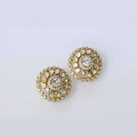 Fusion Style Earrings, adorned with the exquisite brilliance of Diamond Polki and Diamond Rounds.(KME2279)