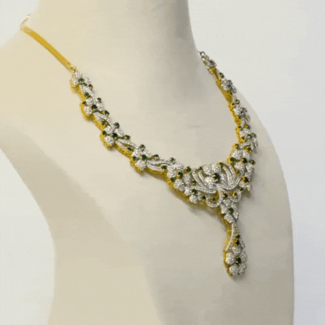 Exquisite emerald and diamond necklace set, Let your inner radiance shine through the allure of precious gemstones.(GDNE0457)