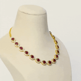 Unveil the epitome of sophistication with our captivating Ruby oval cut necklace and earring pair, adorned with dazzling diamonds.(GDNE0466)