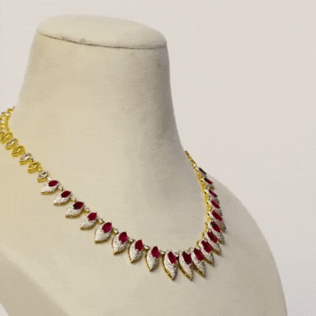 Diamond and ruby Marquise Necklace set exudes opulence and grace, adding a touch of timeless allure to any ensemble. Elevate your elegance with this stunning masterpiece. Explore luxury redefined today."(PGDNE0123)