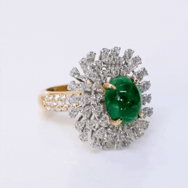 Fine Quality Emerald Cabochons and Diamond Ring - PGDR0373