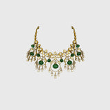 Enchanting necklace and earring pair featuring uncut diamond Polki and sparkling round diamonds, beautifully strung with large Colombian round beads in a graceful chand design—perfect for timeless elegance and royal charm.(WDN1201)