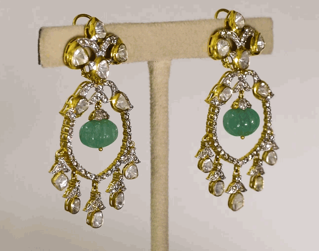 Enchanting necklace and earring pair featuring uncut diamond Polki and sparkling round diamonds, beautifully strung with large Colombian round beads in a graceful chand design—perfect for timeless elegance and royal charm.(WDN1201)