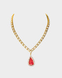 Elegant necklace and earrings with polki and round diamonds, featuring a striking central tourmaline.(WDN1236)