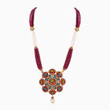 Pendant with Navratna c/st, Uncut Diamond, Gold Balls, Ruby Beads, S.S. Pearls and Cultured Pearls -KMPE0951