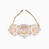 Necklace with Rose Quartz with Round Diamond (chik style) - GDNE0393