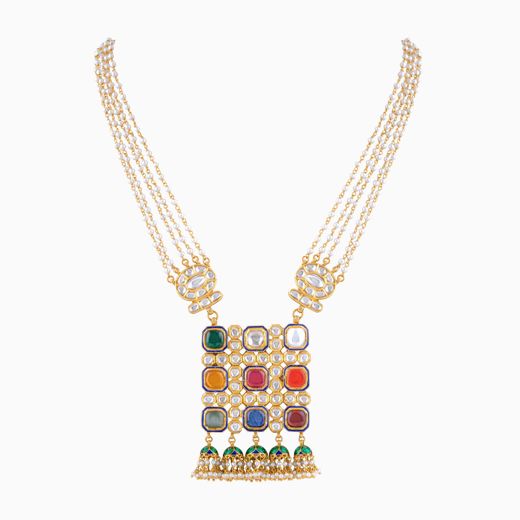 Pendant with Uncut Polki Diamond and Pearls-KMPE1055