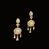 Earring pair with rose cut Diamond and polki diamond with rubies in 18k goldIntroducing our exquisite long earrings - KME2189