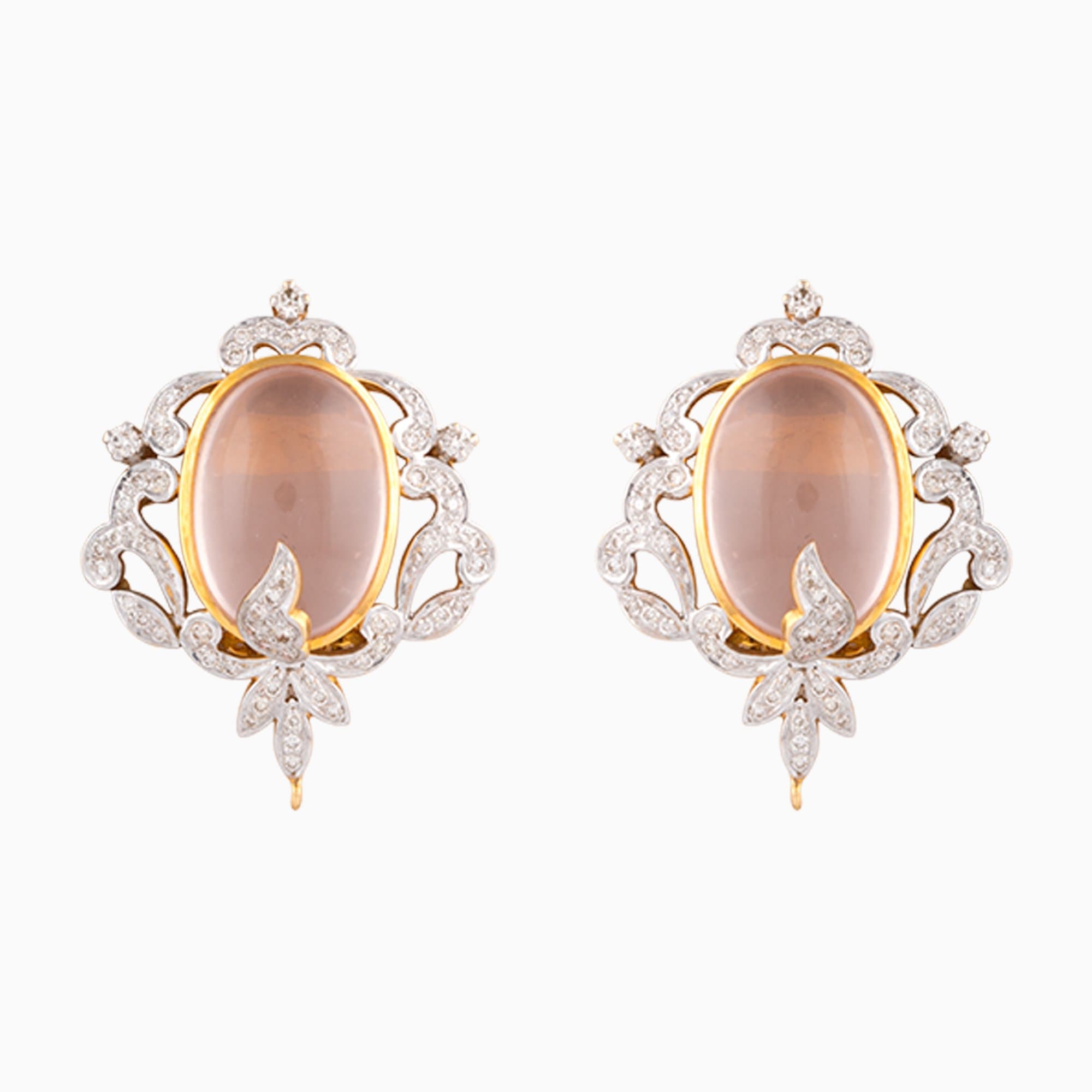 Earring Pair with Rose Quartz and Round Cut Diamond - GDNE0393