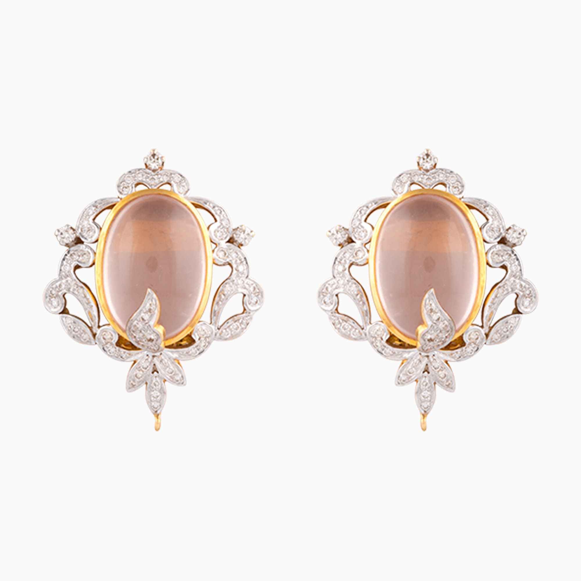 Earring Pair with Rose Quartz and Round Cut Diamond - GDNE0393