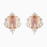 Earring Pair with Rose Quartz and Round Cut Diamond - GDNE0393